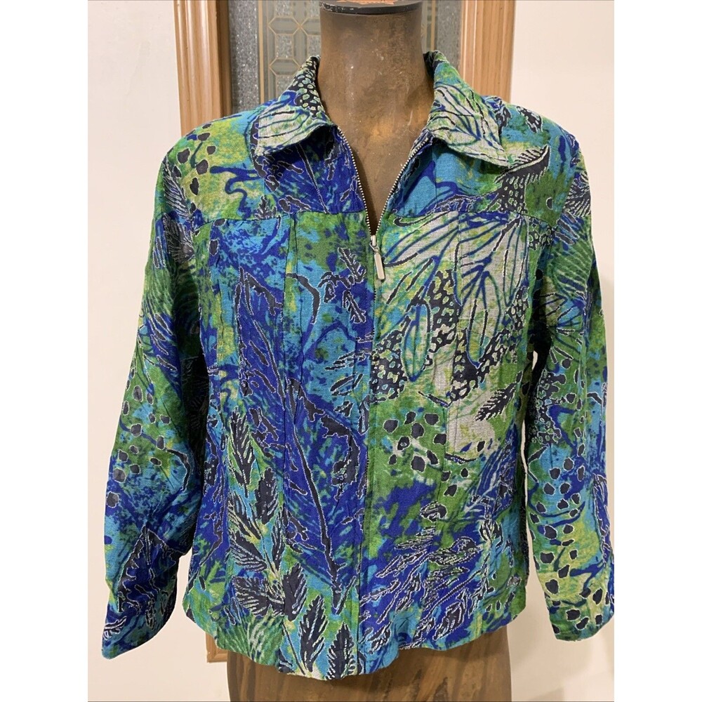 Ruby Rd Linen Blend Full Zip Jacket Top Women’s Size 10 Blue Lightweight